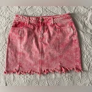 Zara Hot Pink Denim Mini Skirt Size L Distressed Bottom